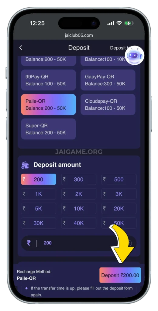 jaiclub-deposit-page